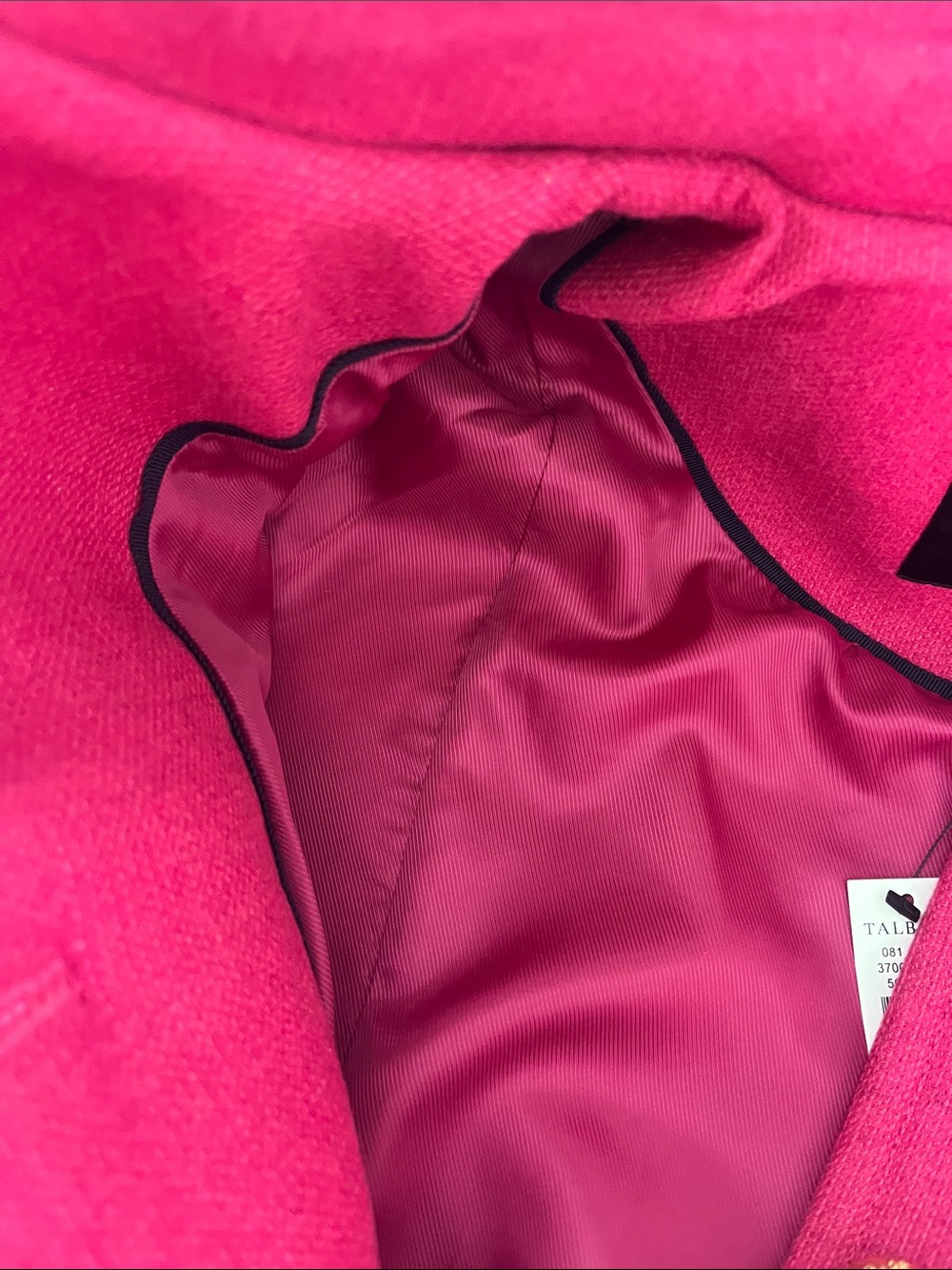 NWT Talbots bright pink wool blend, structured pea coat gold buttons 8P - Picture 9 of 11